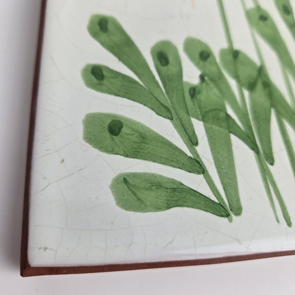 Vintage Set of 2 Floral Hand Painted Glazed Stoneware Rectangle Tile Trivets - Picture 2 of 16